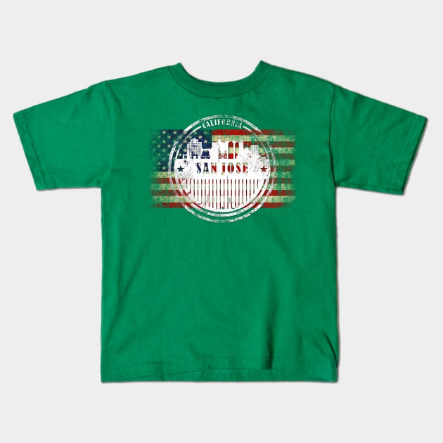 San Jose City silhouette with American flag Kids T-Shirt by DimDom